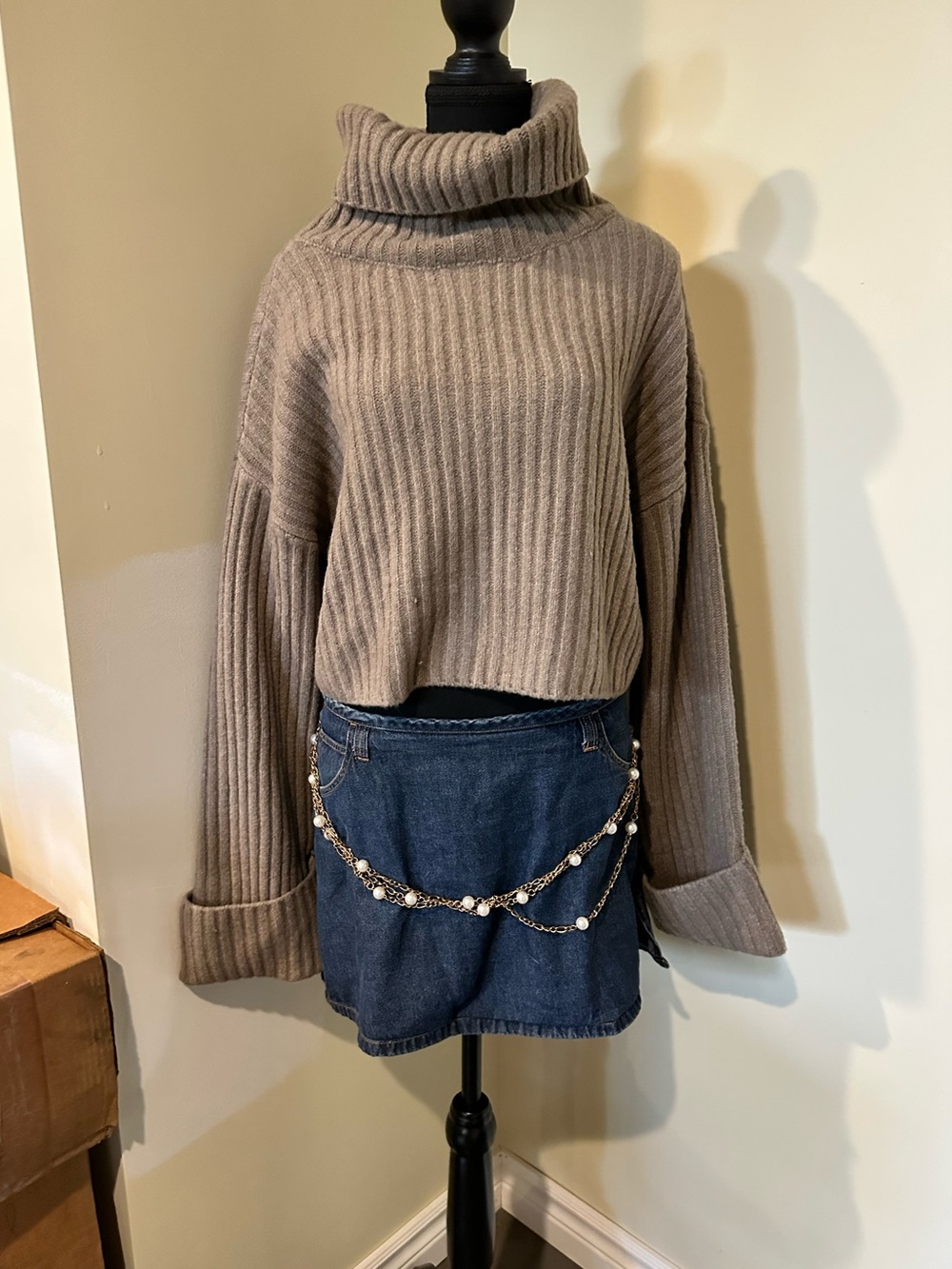 Cozy Taupe Ribbed Turtleneck Sweater